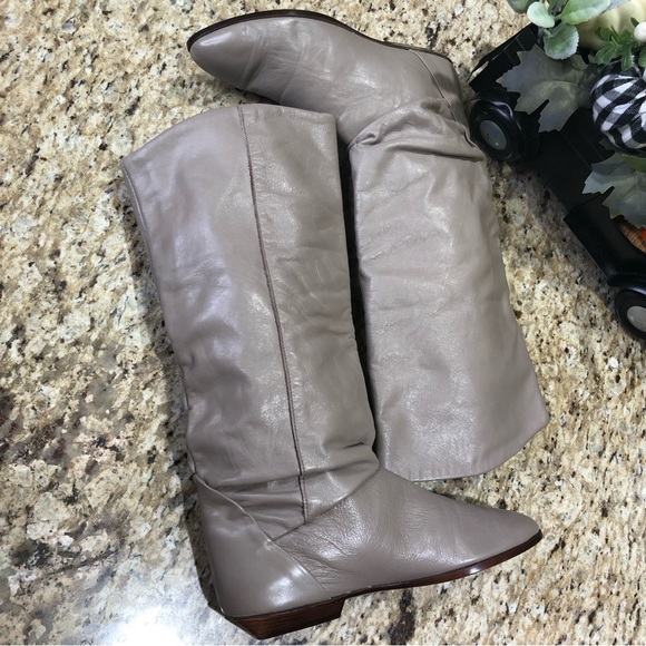 RARE‼️ DEXTER 1970s USA Leather Ruched Slouch Almond-toe Taupe Boots - Picture 5 of 12